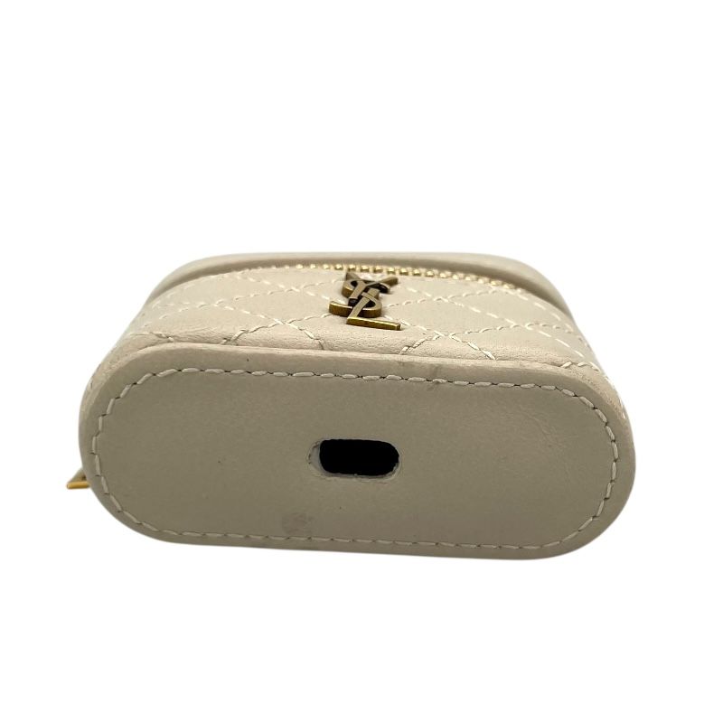 SAINT LAURENT Cream Leather Air Pods Case for Women