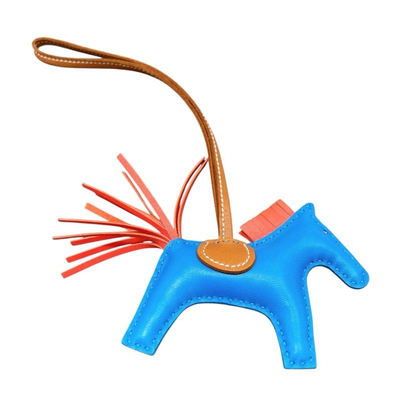 HERMES Rodeo PM Charm in Blue Zanzibar/Rose Texas/Gold