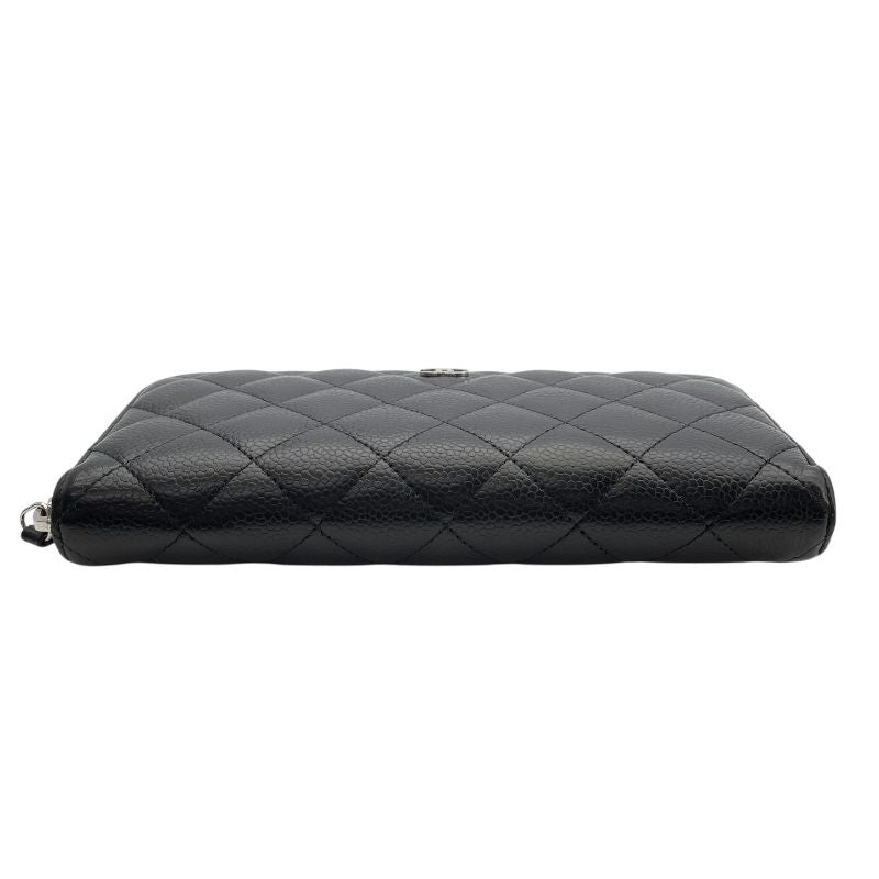 CHANEL Matelassé Round Zip Wallet AP0242 - Black Caviar Leather