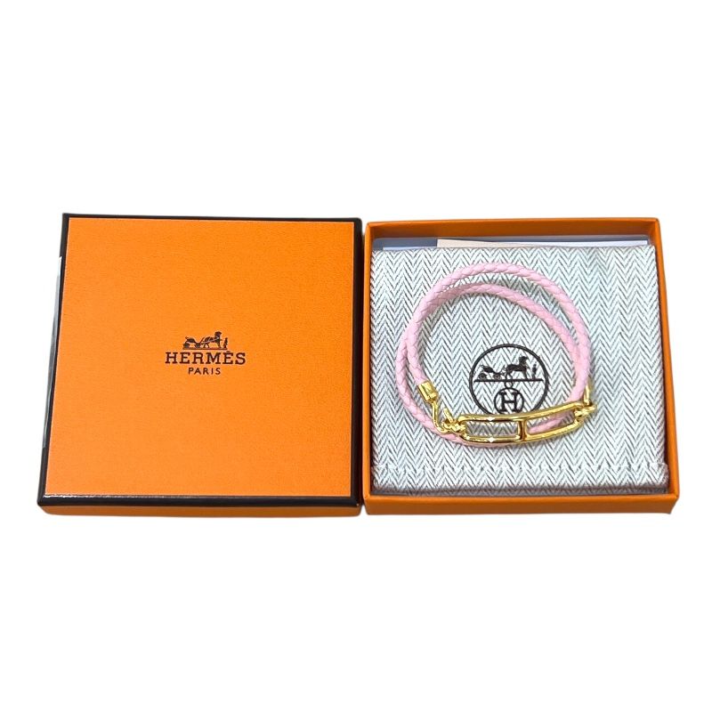 HERMES Ruri Double Tour Bracelet in Rose Sakura with Gold Hardware