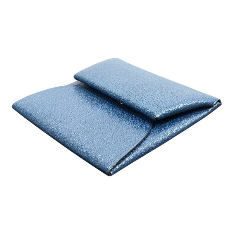 HERMES Bastia Coin Case in Blue de Galice with Silver Hardware