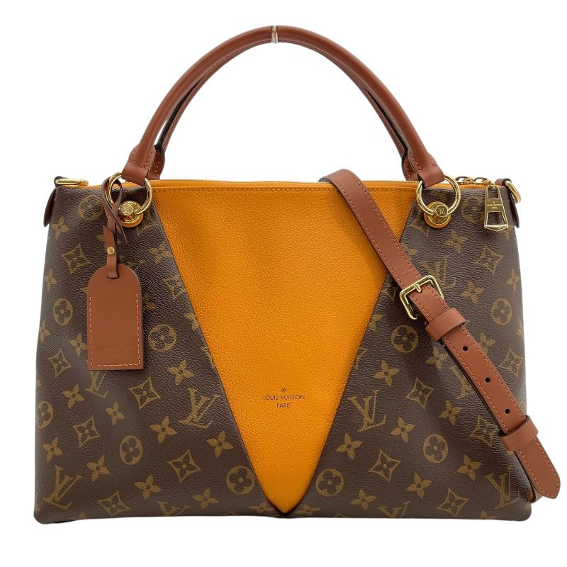 Louis Vuitton V Tote MM in Brown and Saffron Monogram Canvas