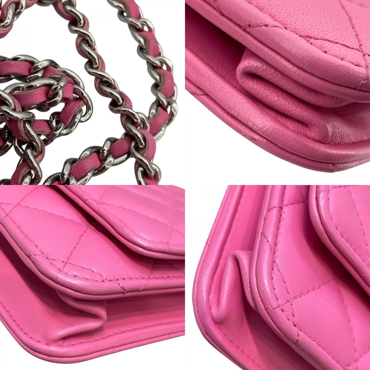 CHANEL Chain Wallet A33814 Pink Lambskin Shoulder Bag