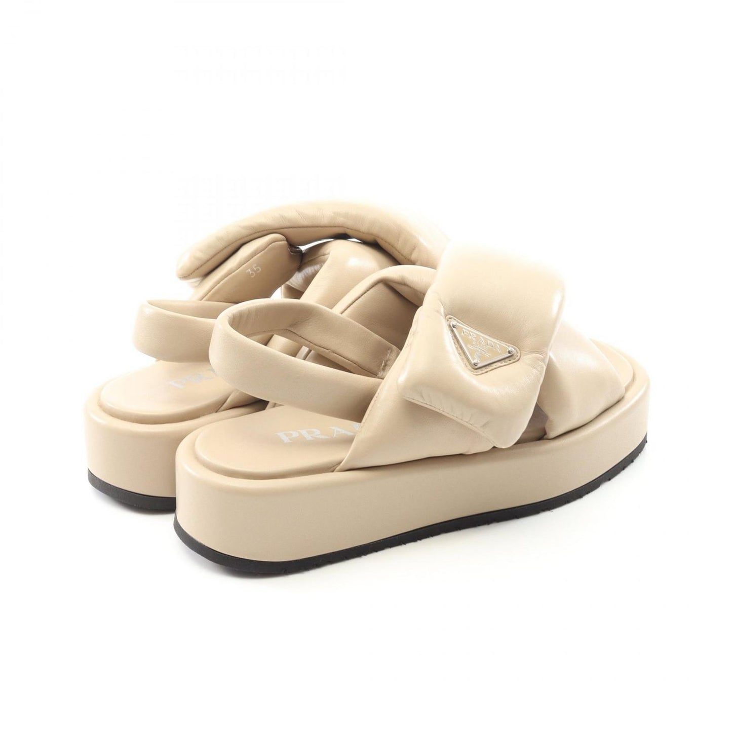 PRADA Triangle Logo Leather Sandals - Elegant Beige Size 35