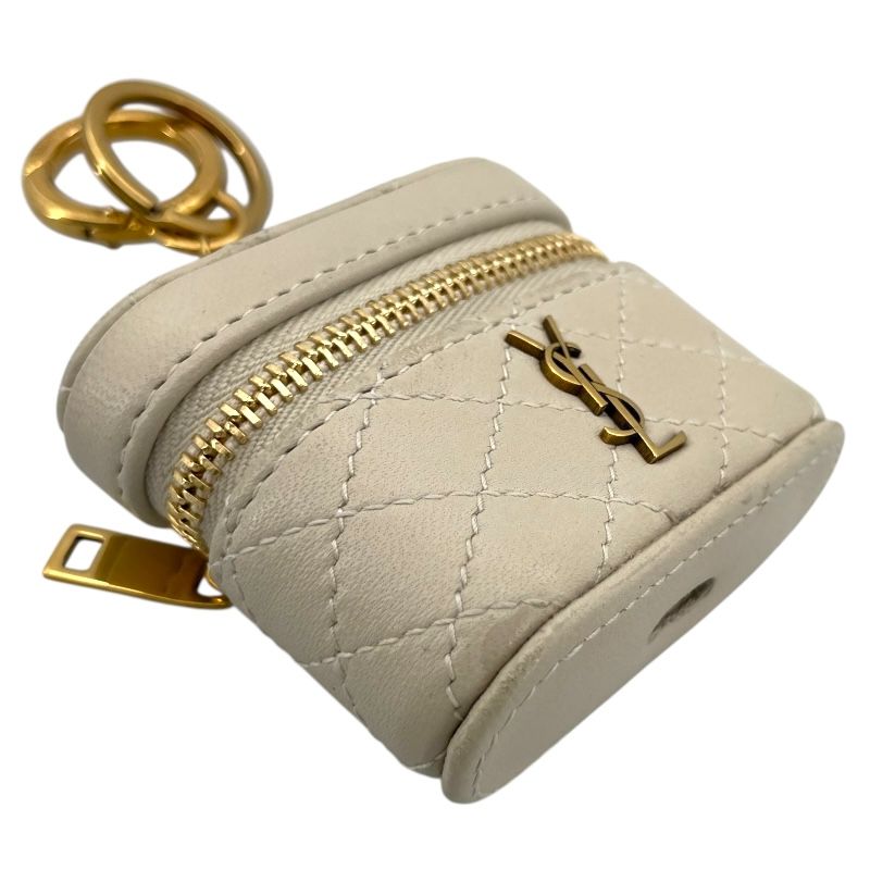 SAINT LAURENT Cream Leather Air Pods Case for Women