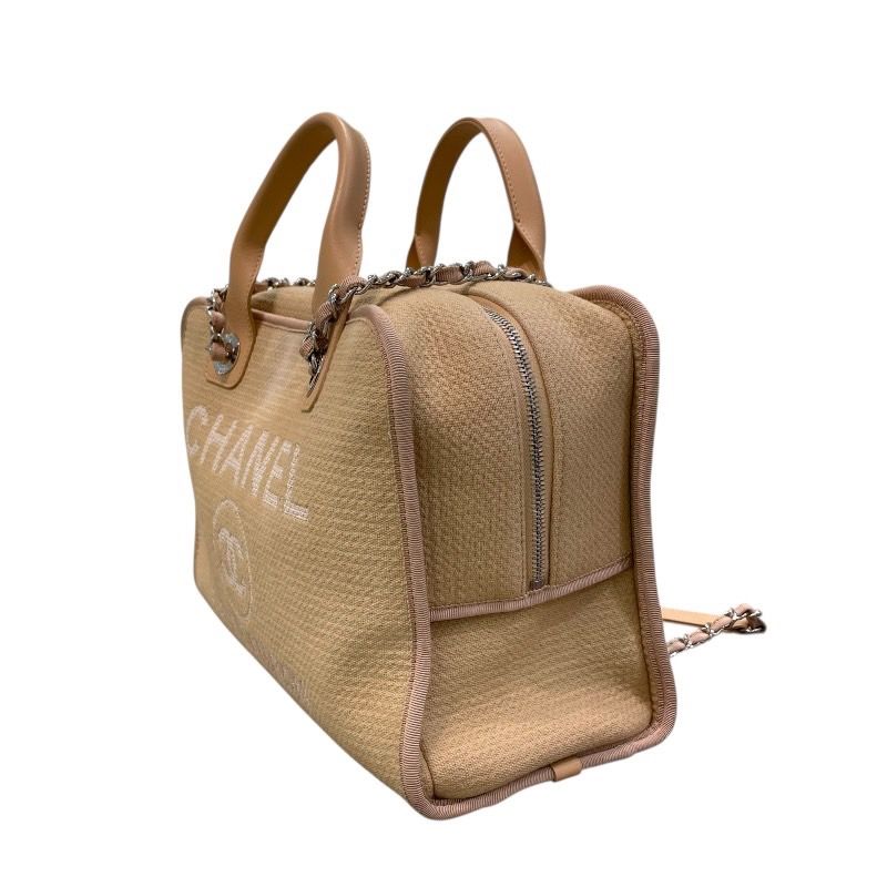 CHANEL Deauville Bowling Bag A92750 Beige & Silver Hardware