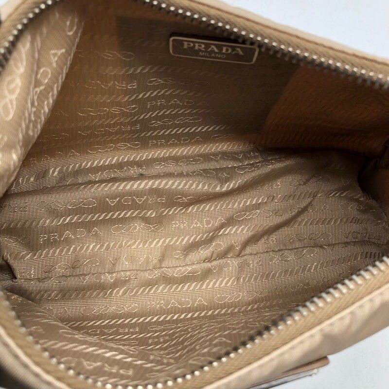 PRADA Re-Edition 2005 Beige Nylon Shoulder Bag with Silver Hardware