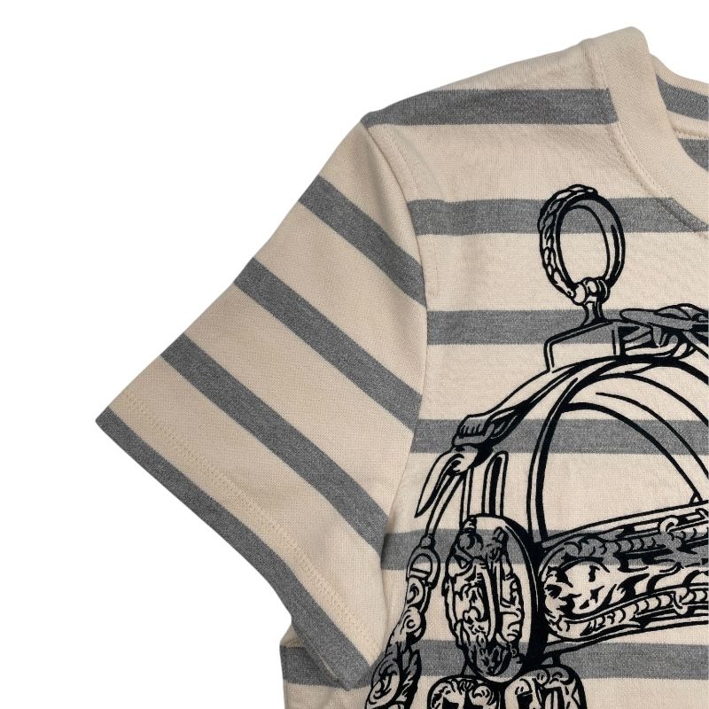 HERMES Ivory Cotton Striped Print T-Shirt for Women