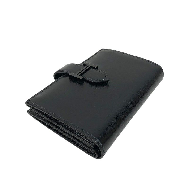 HERMES Béarn Mini Card Case in Black Box Calfskin with Gold Hardware