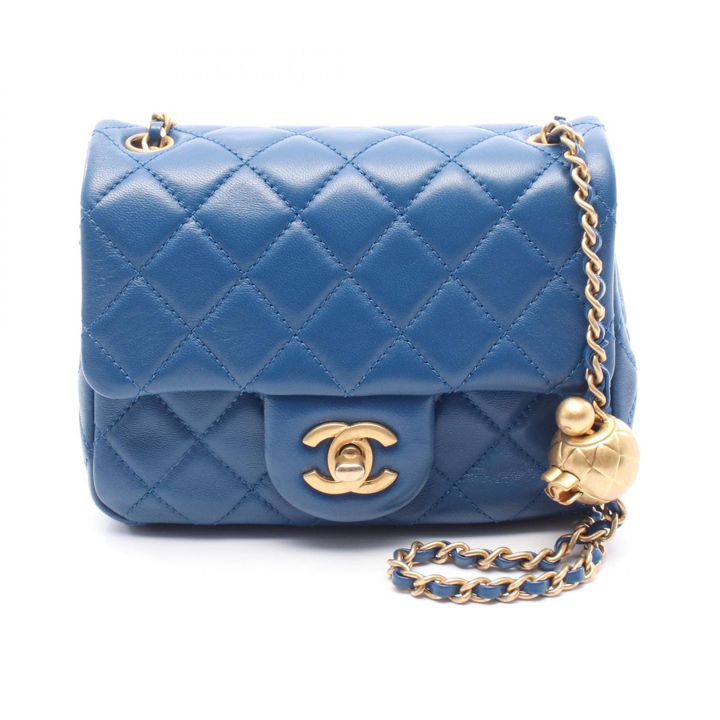 CHANEL Blue Leather Maminotrasse Chain Shoulder Bag AS1786