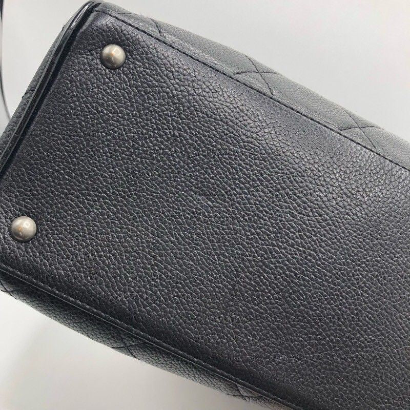 CHANEL Logo Small Boston Bag in Soft Caviar & Patent Leather