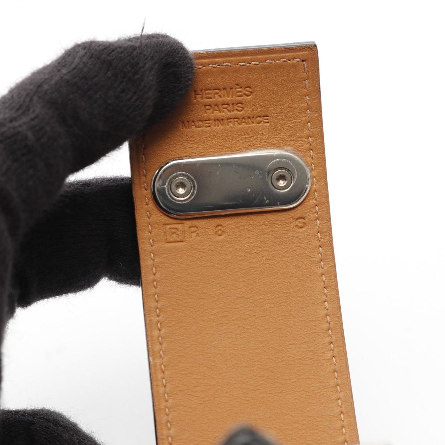 HERMES Intense Black Leather & Stainless Steel Bangle Bracelet