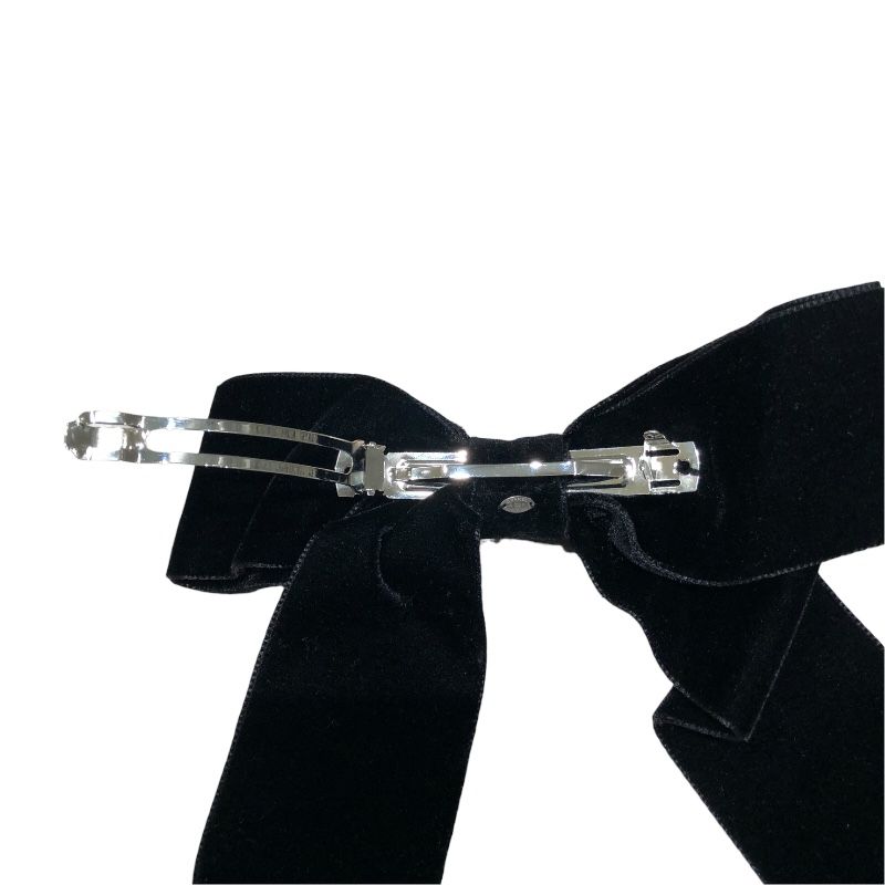 CHANEL Coco Mark Ribbon Barrette - Black Velvet Luxury Accessory