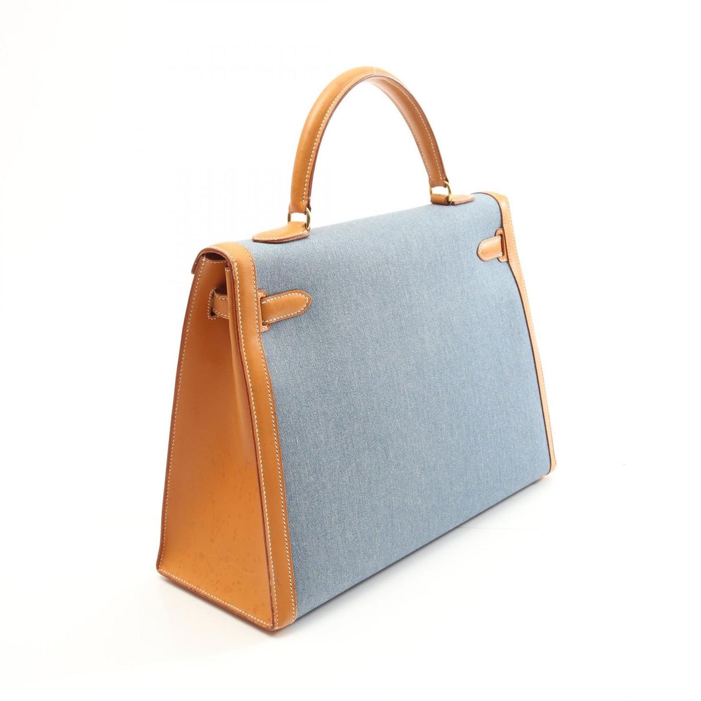 HERMES Kelly 35 Denim Blue & Natural Handbag - Timeless Elegance
