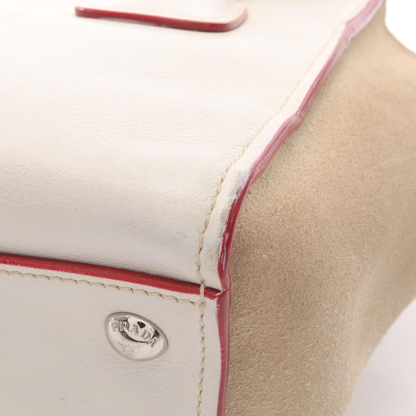 PRADA Glace'Calf Scam Handbag - Exquisite Ivory Leather & Suede