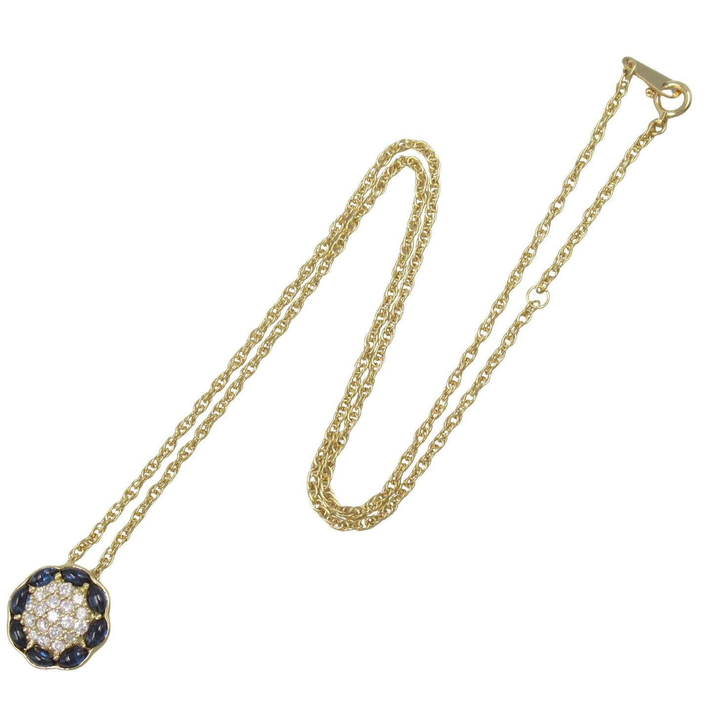 Exquisite K18 Yellow Gold Diamond & Sapphire Necklace - 40cm