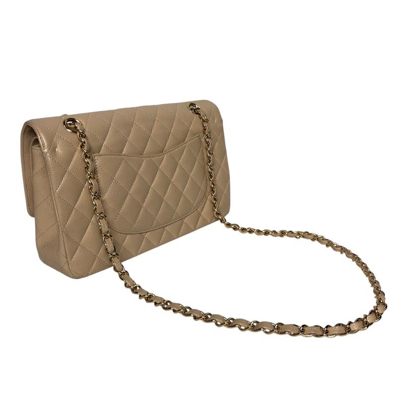 CHANEL Matelassé 25 Beige Caviar Skin Shoulder Bag with Gold Hardware