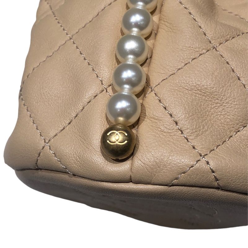 CHANEL Pearl Chain Shoulder Bag AS2529 in Beige with Gold Hardware