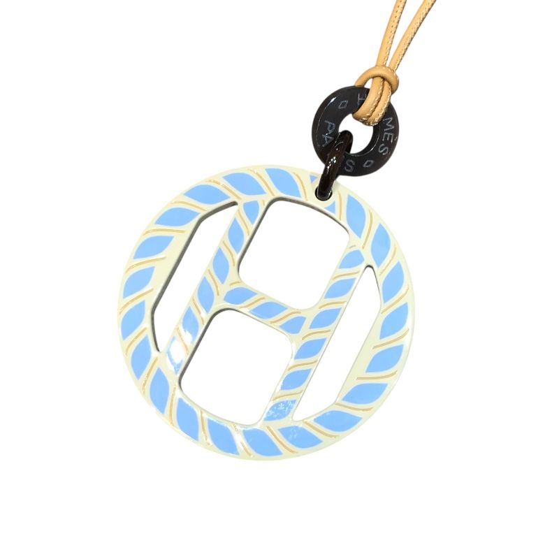 HERMES H Équipe Pendant in Beige & Light Blue Buffalo Horn