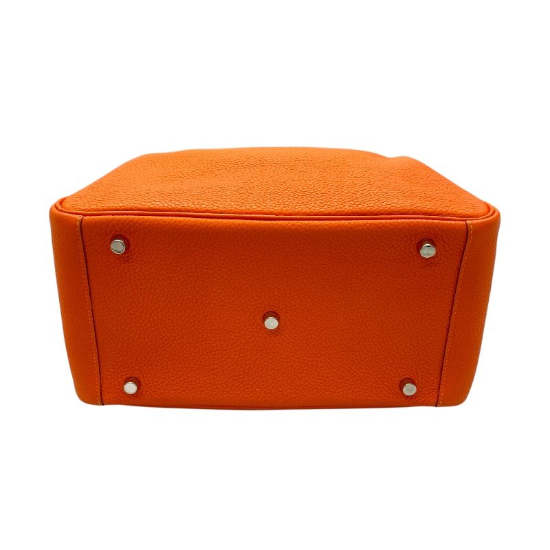 HERMES Lindy 30 Orange Togo Leather Shoulder Bag with Silver Hardware
