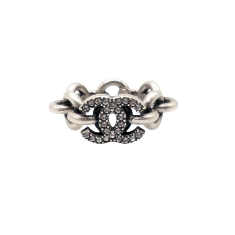 CHANEL Coco Mark Ring #13 in Silver with Rhinestones