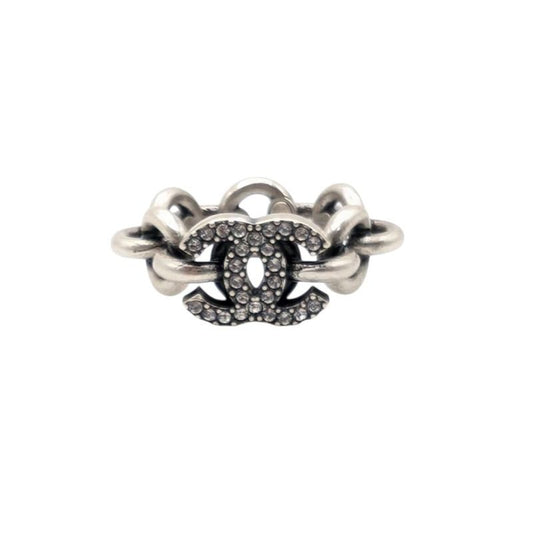 CHANEL Coco Mark Ring #13 in Silver with Rhinestones