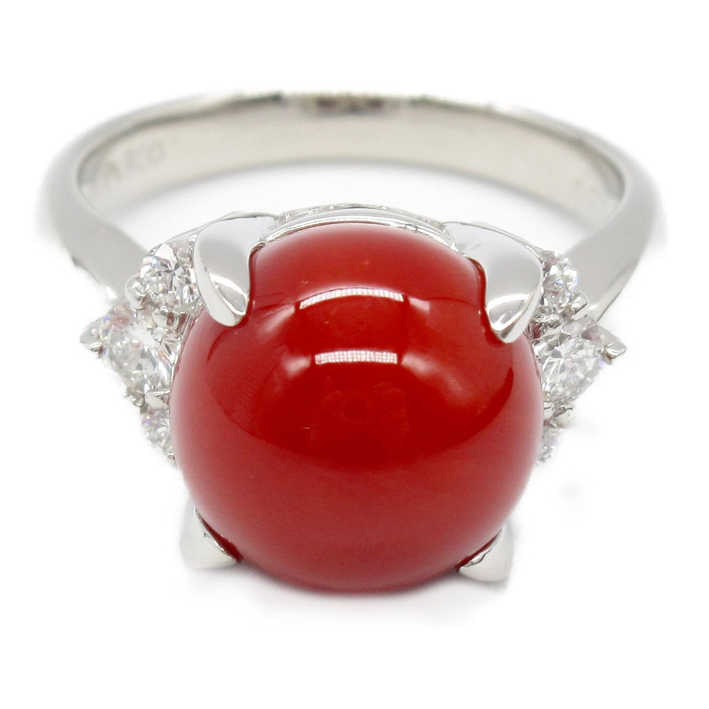 Exquisite Coral and Diamond Ring in Platinum - A Timeless Treasure