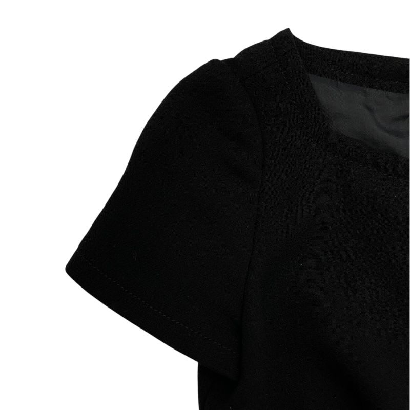 PRADA Metal Button Short Sleeve Dress in Black Wool - Size 36