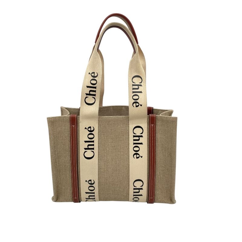 Chloe Woody Medium Tote in Brown Linen & Leather - Timeless Elegance