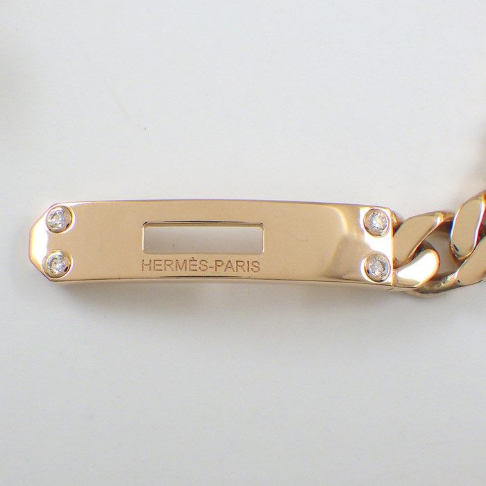HERMES Kelly Gourmette Lock Motif Bracelet with Diamonds in K18 Pink Gold