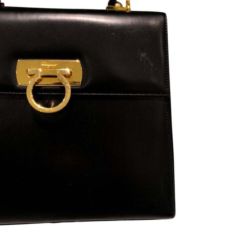 Salvatore Ferragamo Gancini 2-Way Handbag in Black Box Calf