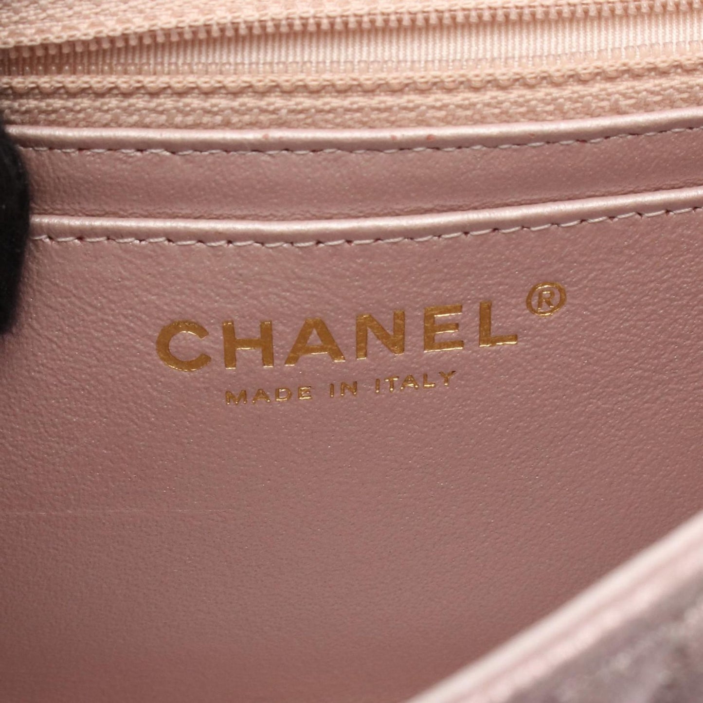 CHANEL Mini Matelassé Shoulder Bag in Metallic Light Pink