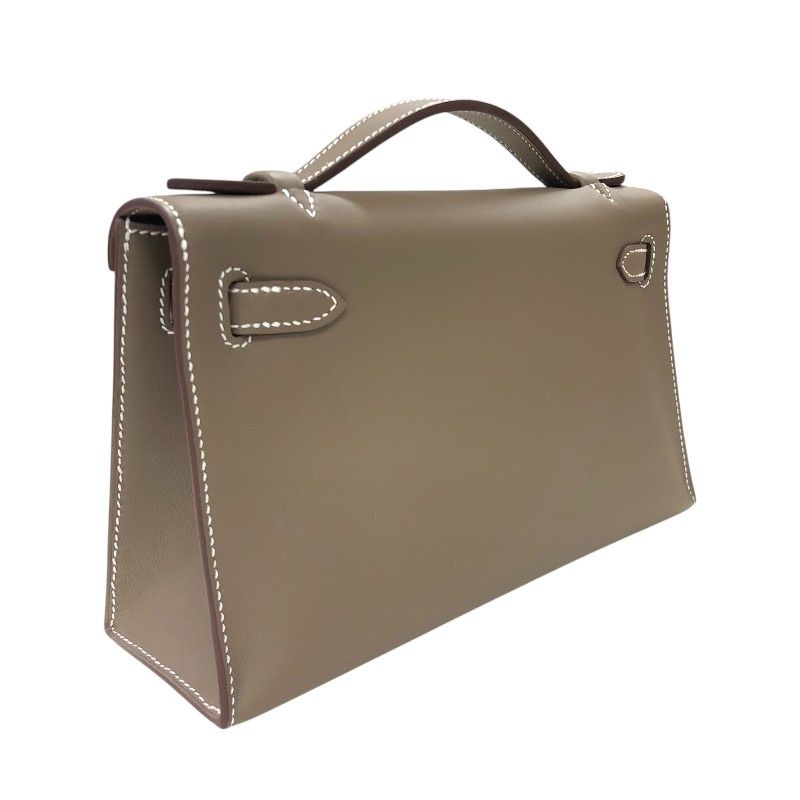 HERMES Kelly Pochette W刻 in Etoupe with Silver Hardware