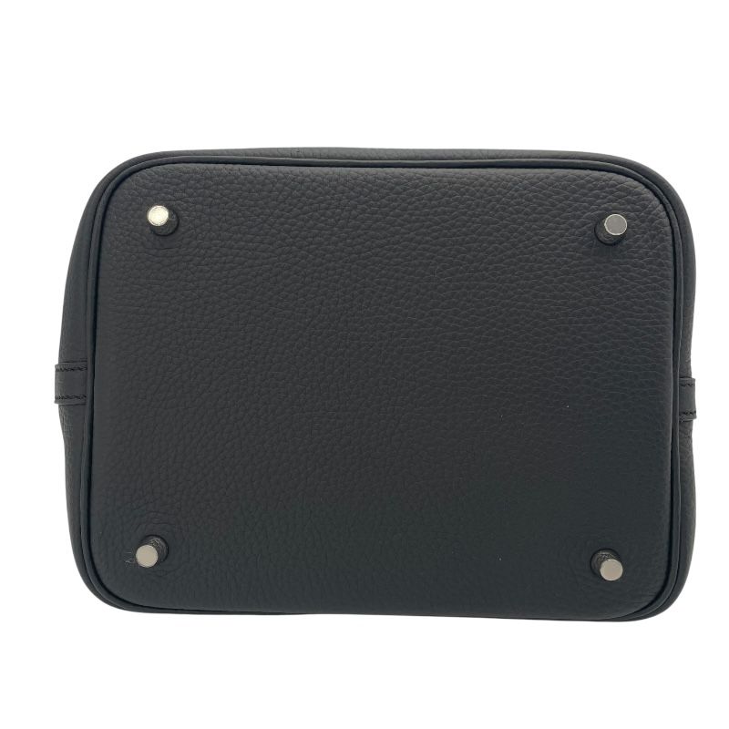 HERMES Picotin Lock MM Black Togo Leather Handbag with Silver Hardware