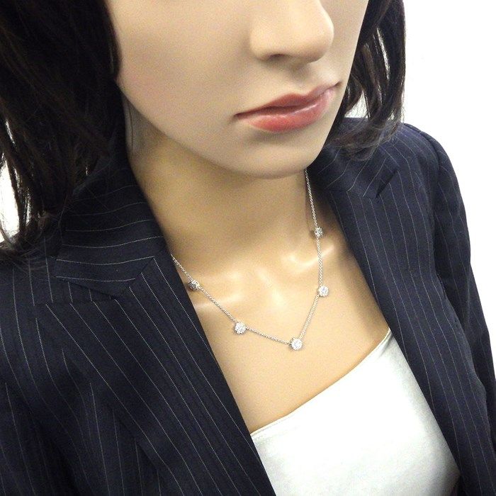 Exquisite 2Way Y-Shape Diamond Flower Necklace in K18 White Gold