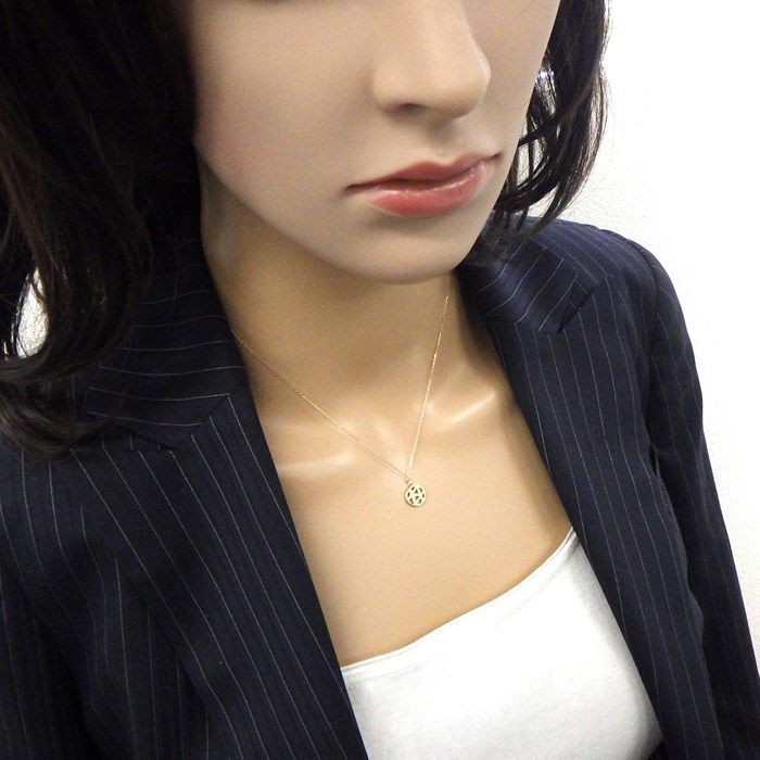 K10YG Round Circle Initial Necklace - Alphabet H