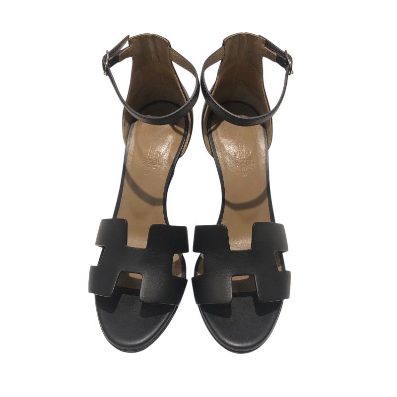 HERMES Legend Heel Sandals in Black Leather - Timeless Elegance