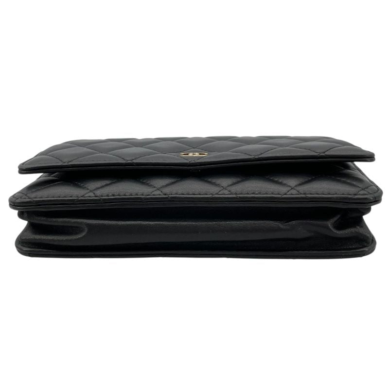 CHANEL Matelassé Chain Wallet A33814 - Black Lambskin with Gold Hardware