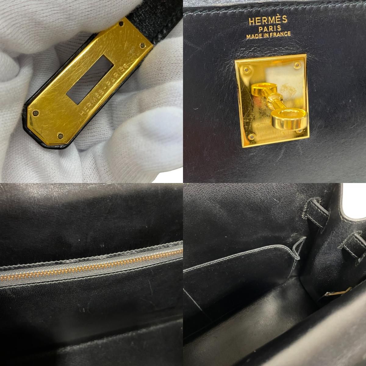 HERMES Kelly 32 Black Box Calf Handbag with Gold Hardware