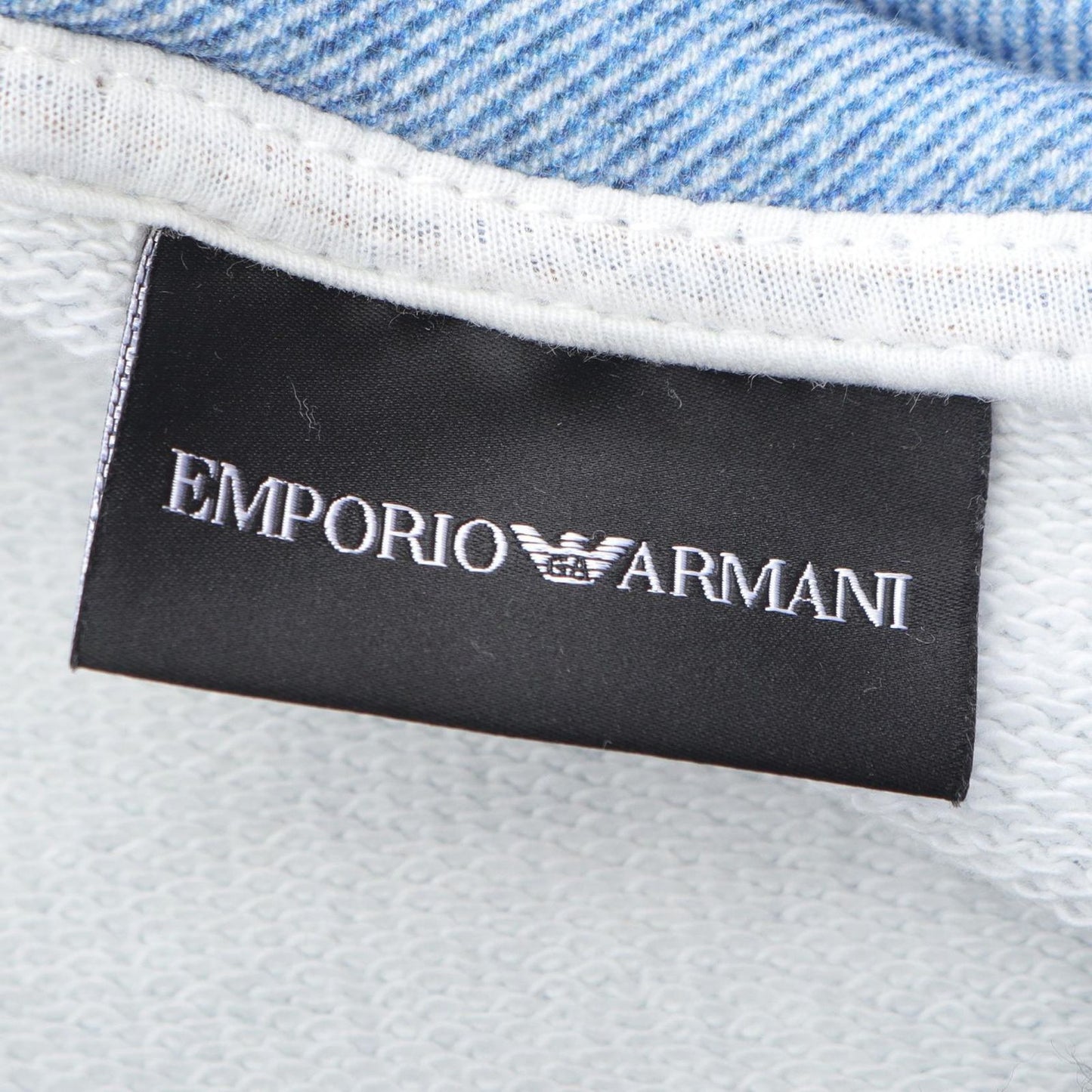 Emporio Armani Denim Print Hoodie in Light Blue - XL