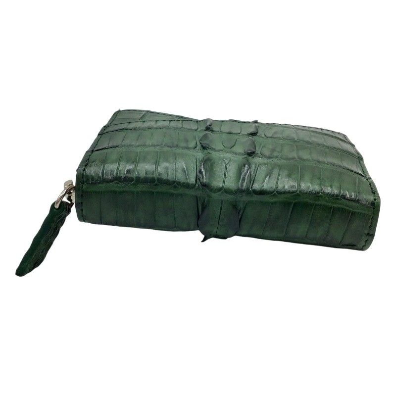 Exquisite Green Crocodile Leather Round Zipper Card Case