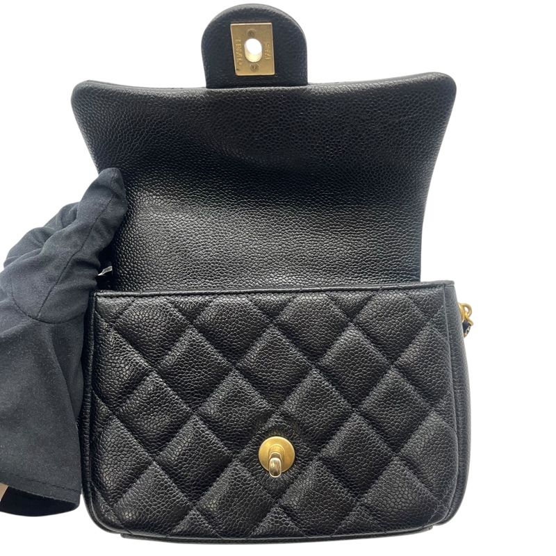 CHANEL Matelassé Mini Flap Bag - Black Caviar with Gold Hardware