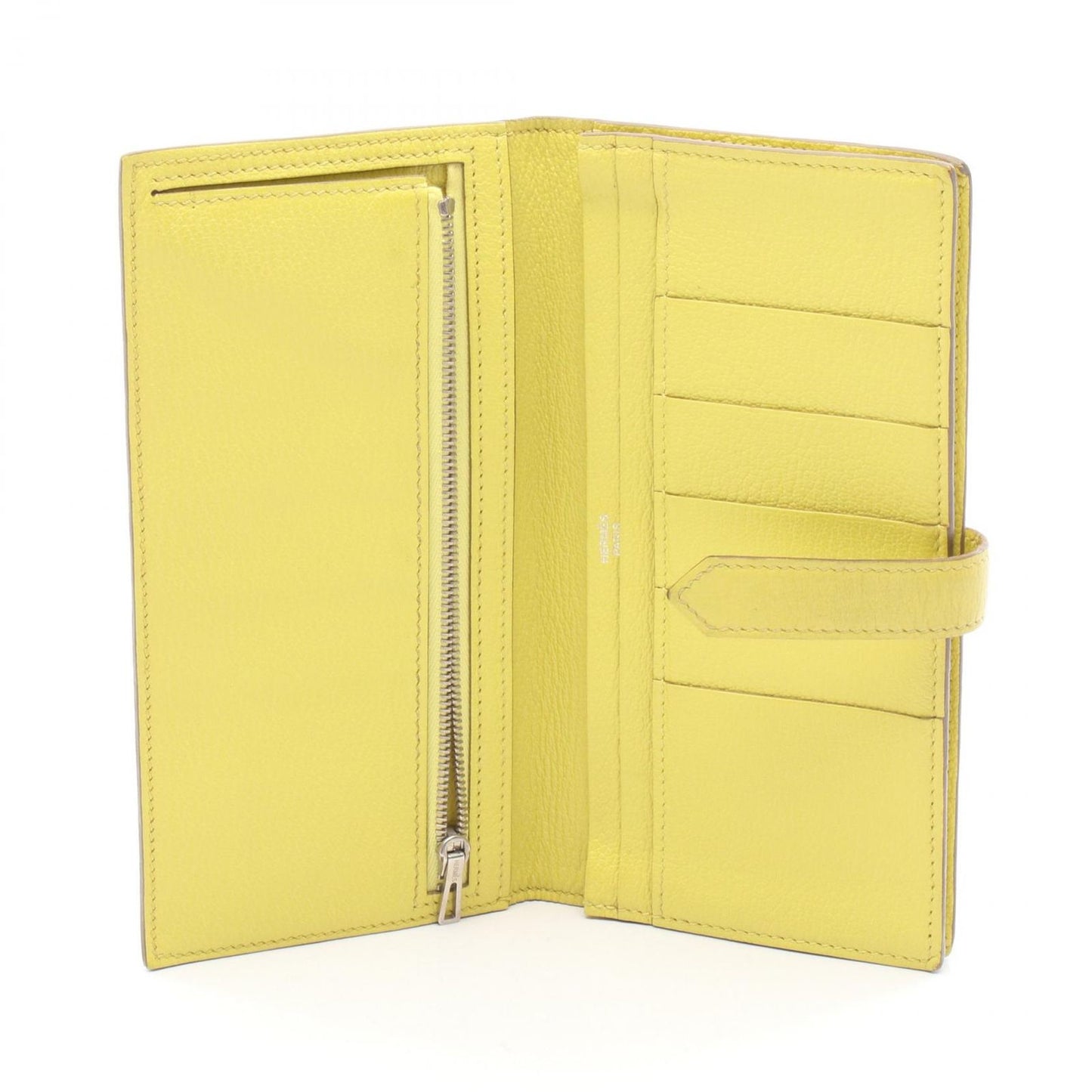 HERMES Lime Leather Bearn Wallet - Exquisite Craftsmanship