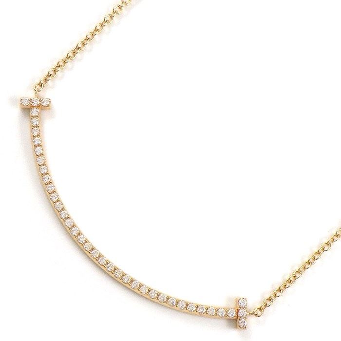 Tiffany & Co. T Smile Small Necklace in K18 Pink Gold with Diamonds