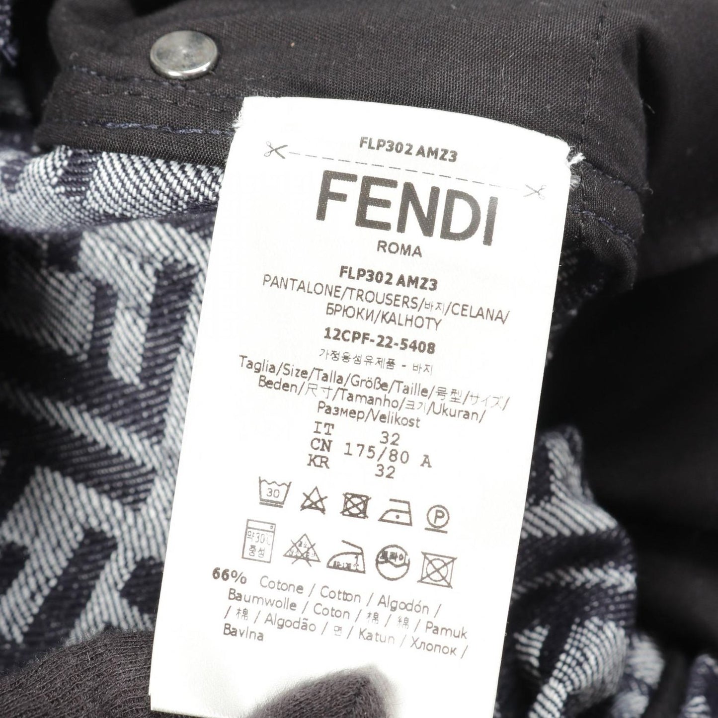 FENDI Zucchino Denim Pants in Navy - Size 32
