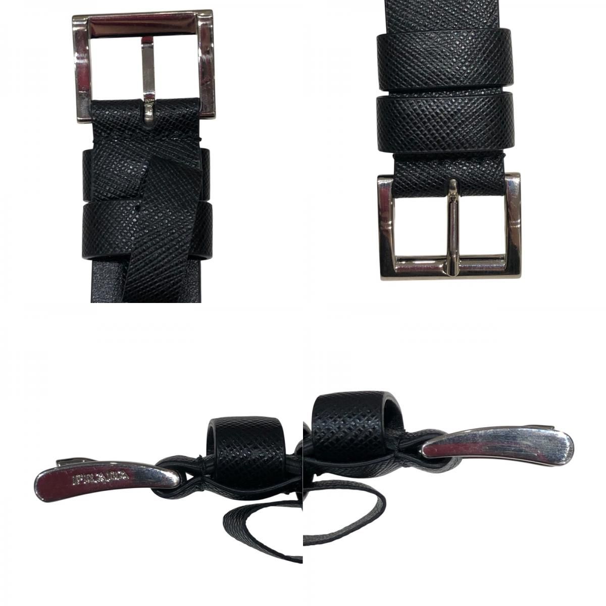 PRADA Saffiano Pouch Belt 34/85 Black & Gold Hardware