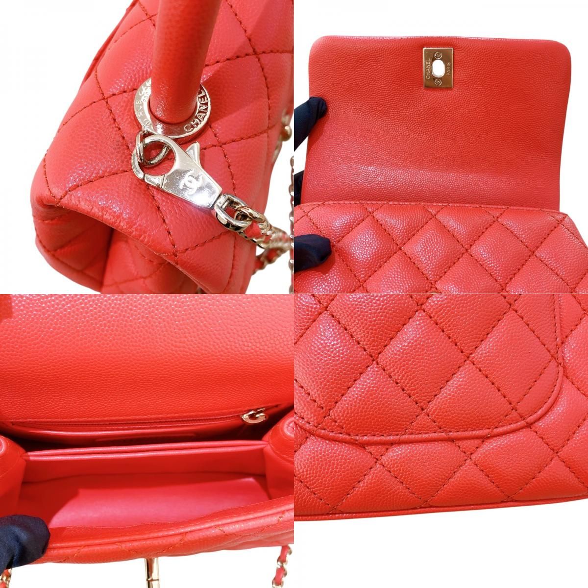 CHANEL Coco Handle XXS AS2215 Orange Caviar Leather Shoulder Bag