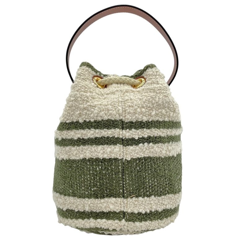 CELINE Drawstring Bag in White & Green Canvas - Exquisite Craftsmanship