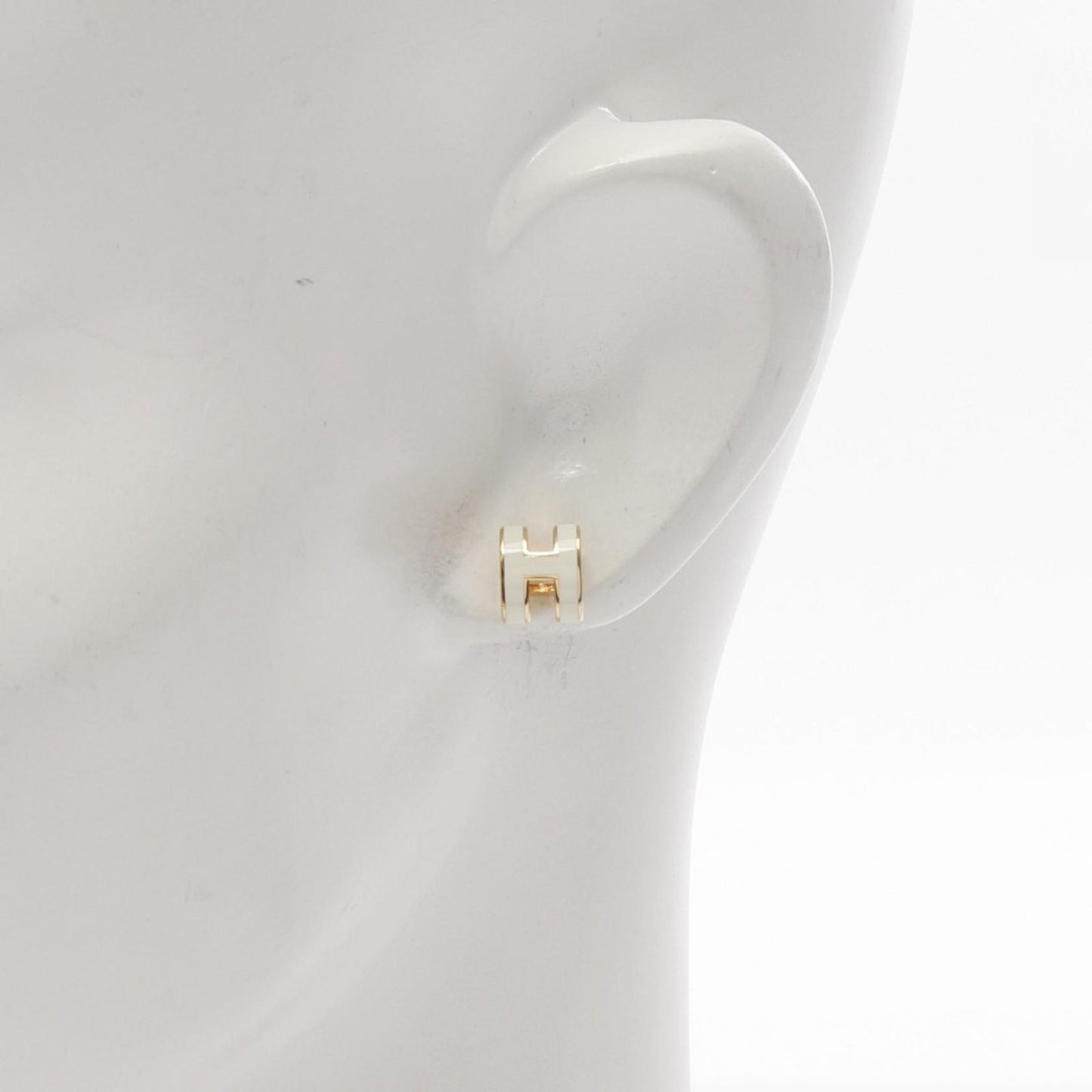 HERMES Mini Pop H Earrings in White & Gold Plating - Exquisite Elegance