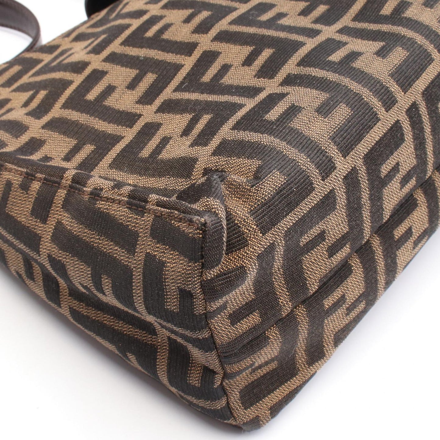 FENDI Zucca Shoulder Bag in Black/Khaki Canvas & Leather